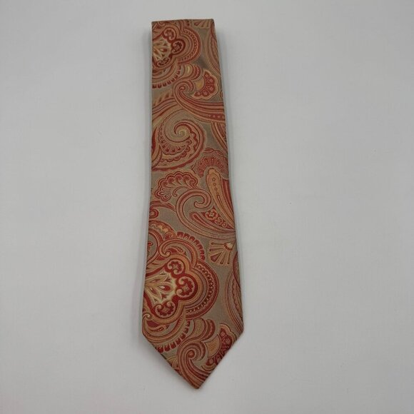 Ike Behar New York 100% Silk Tie Rose & Gold Paisley Hand-Tailored USA - Picture 1 of 5